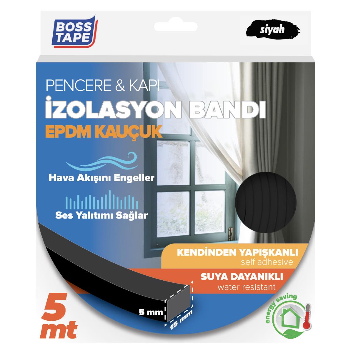 EPDM Kauçuk Pencere Kapı İzolasyon Bandı Siyah 5mmX15mmX5mt
