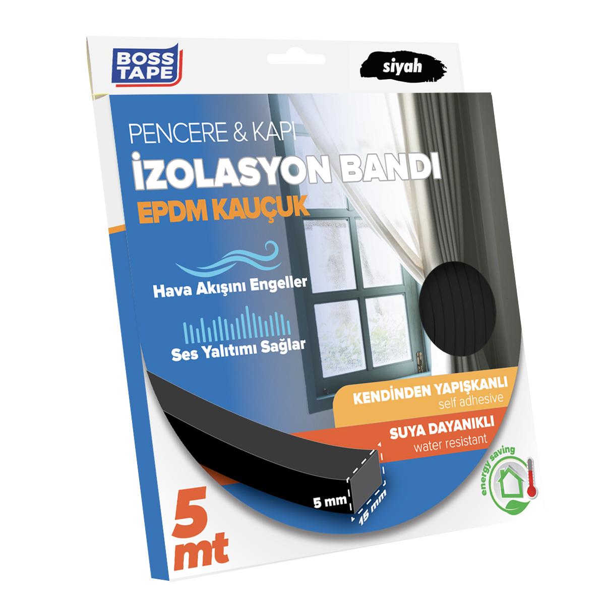 EPDM Kauçuk Pencere Kapı İzolasyon Bandı Siyah 5mmX15mmX5mt