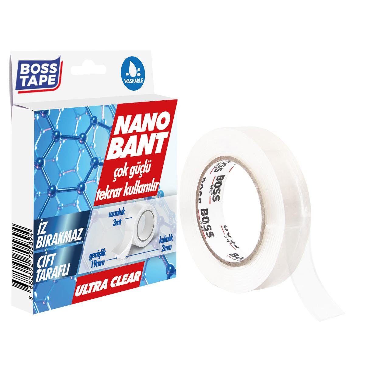 Nano Bant - Şeffaf - Yıkanabilir - Çift Taraflı 19mmX3mt