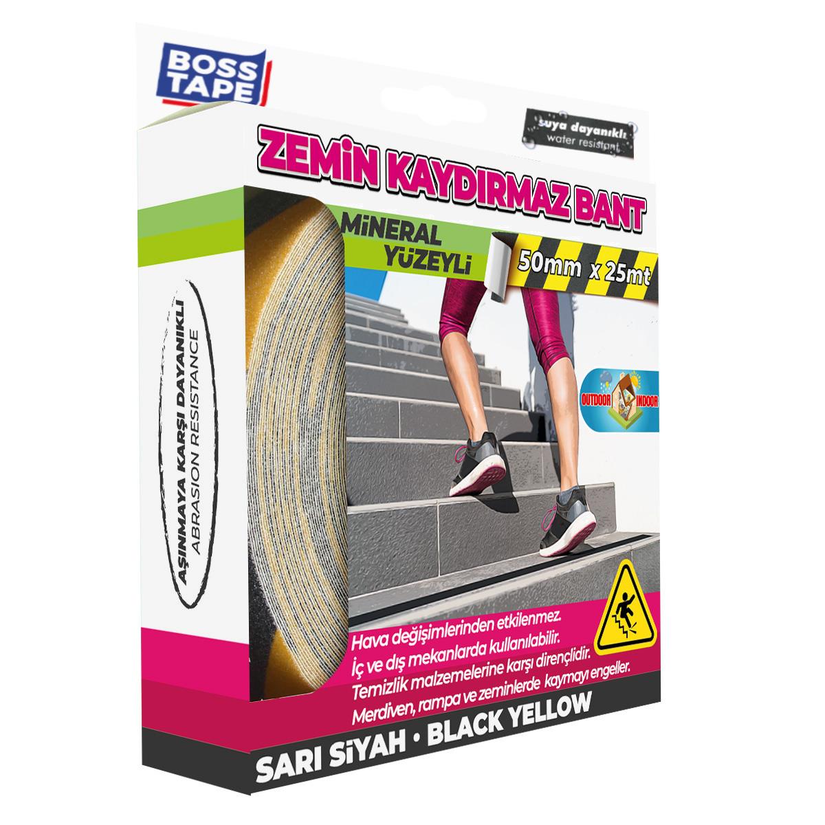 Sarı Siyah Zemin Merdiven Kaydırmaz Bant 50mmx25mt