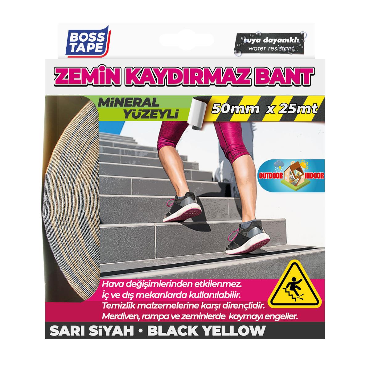 Sarı Siyah Zemin Merdiven Kaydırmaz Bant 50mmx25mt