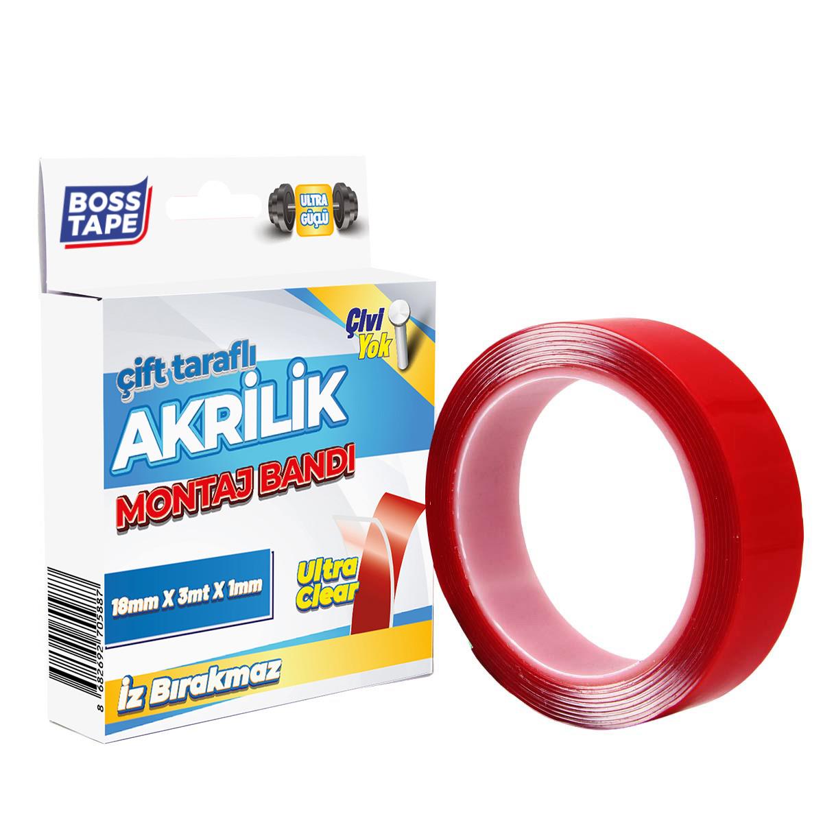 Şeffaf Çift Taraflı Akrilik Montaj Bandı- 18mmx3mt