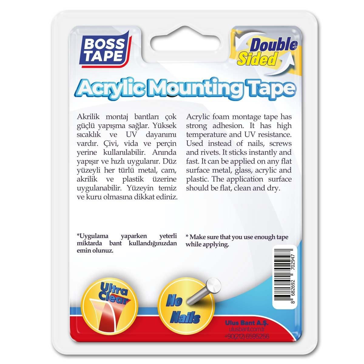 Şeffaf Çift Taraflı Akrilik Montaj Bandı-18mm/2mt