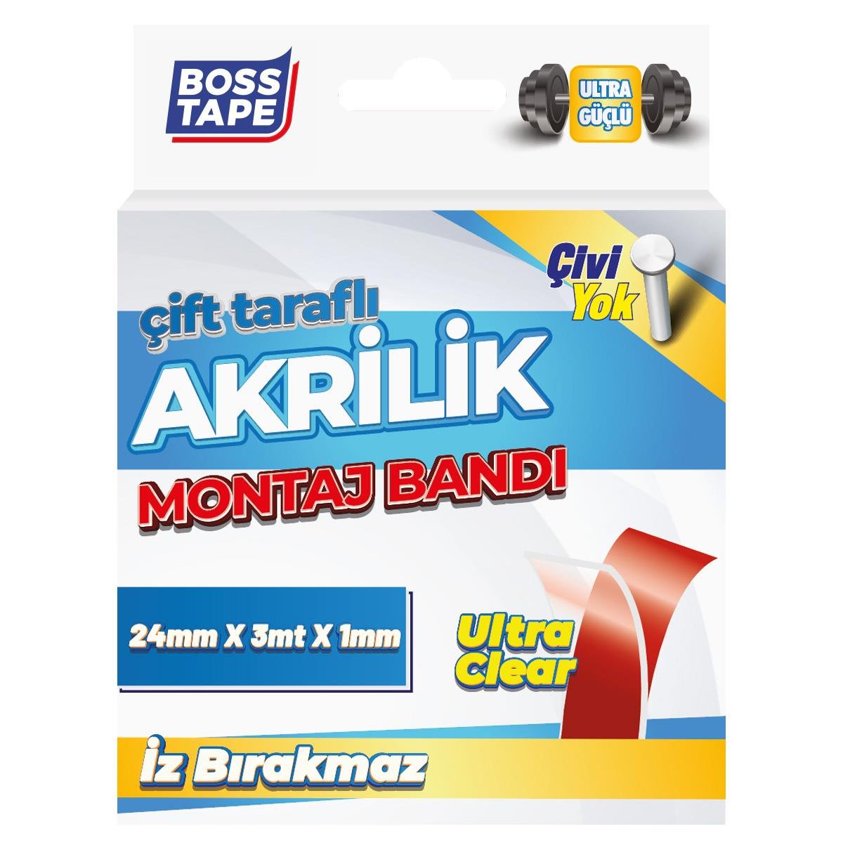 Şeffaf Çift Taraflı Akrilik Montaj Bandı- 24mmx3mt