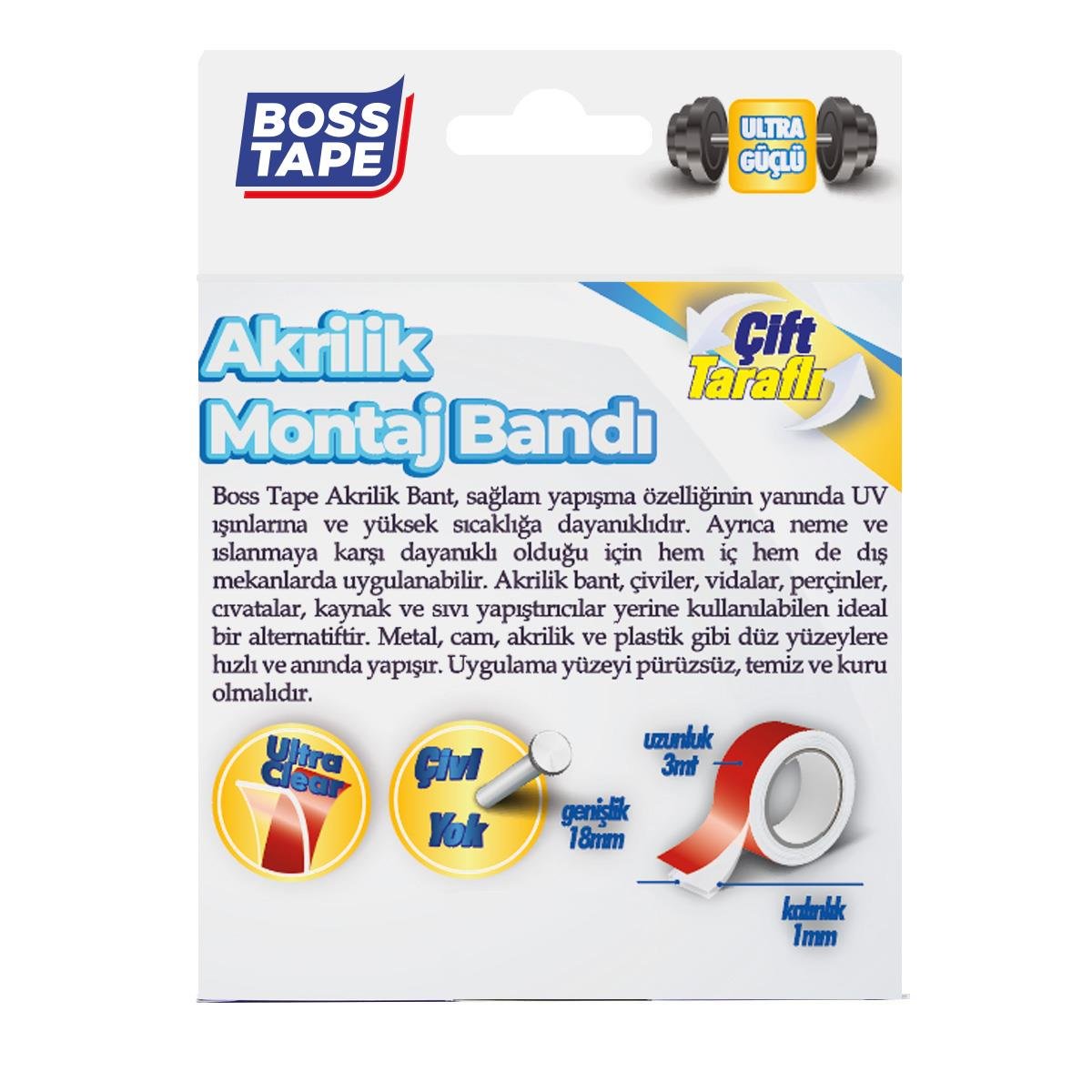 Şeffaf Çift Taraflı Akrilik Montaj Bandı- 18mmx3mt