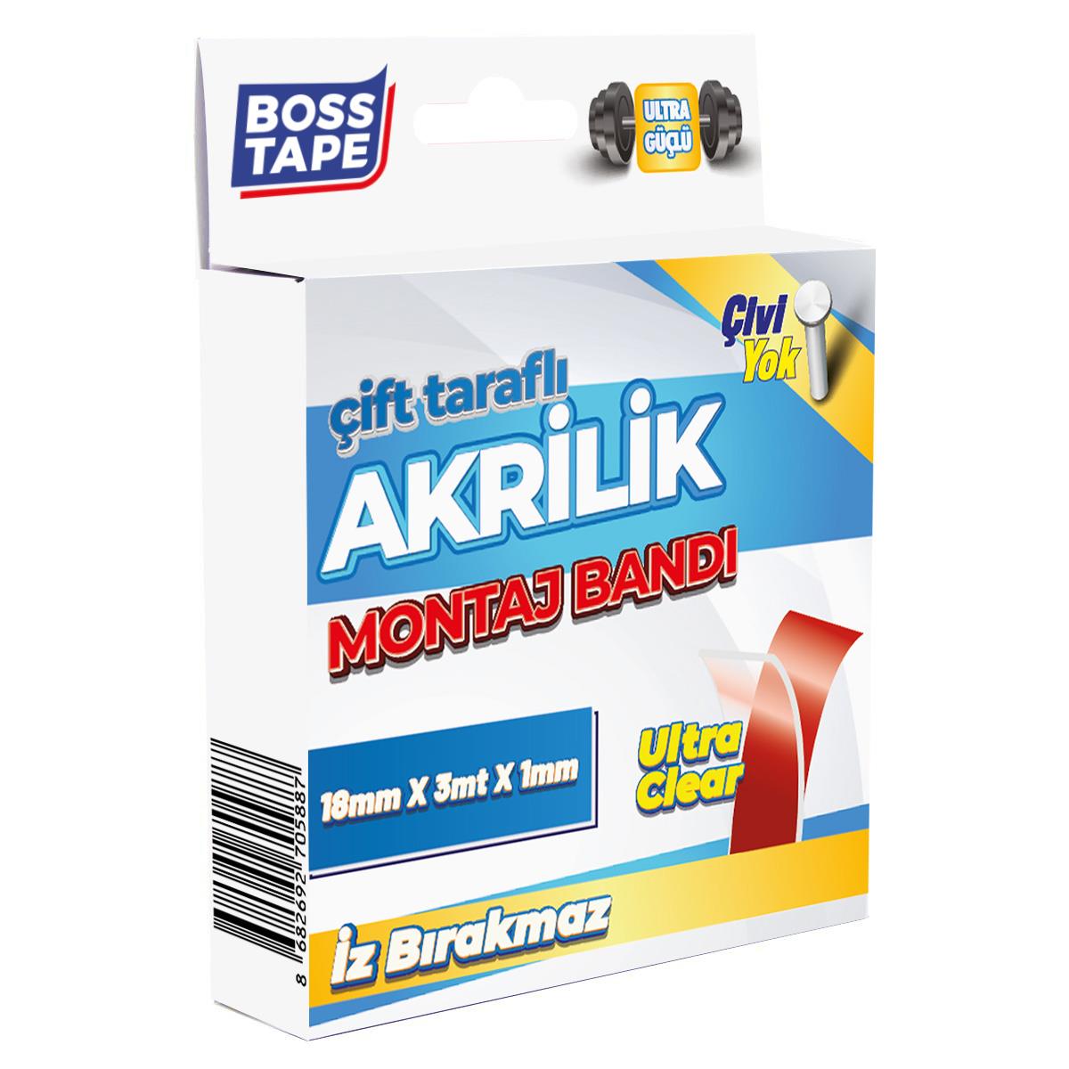 Şeffaf Çift Taraflı Akrilik Montaj Bandı- 18mmx3mt