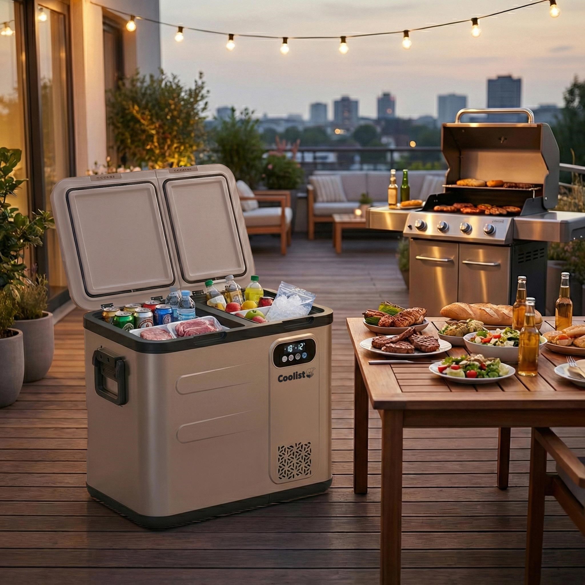 Coolist CLK60D 12/24V/220Volt 59 Litre Çift Bölmeli Outdoor Kompresörlü Bluetooth Bağlantılı Oto Buzdolabı