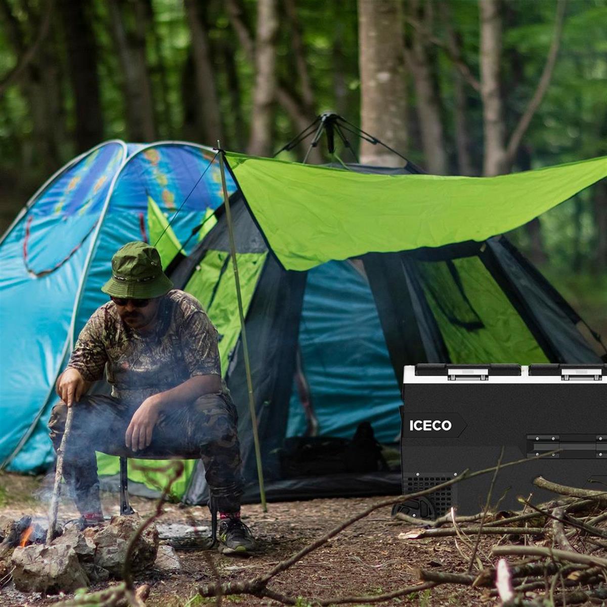 ICECO K95D 12/24Volt 95 Litre Akülü/Kablolu/ Çift Bölmeli Kompresörlü Tekerlekli Outdoor Oto Buzdolabı/Dondurucu (Akü Dahil Değildir)