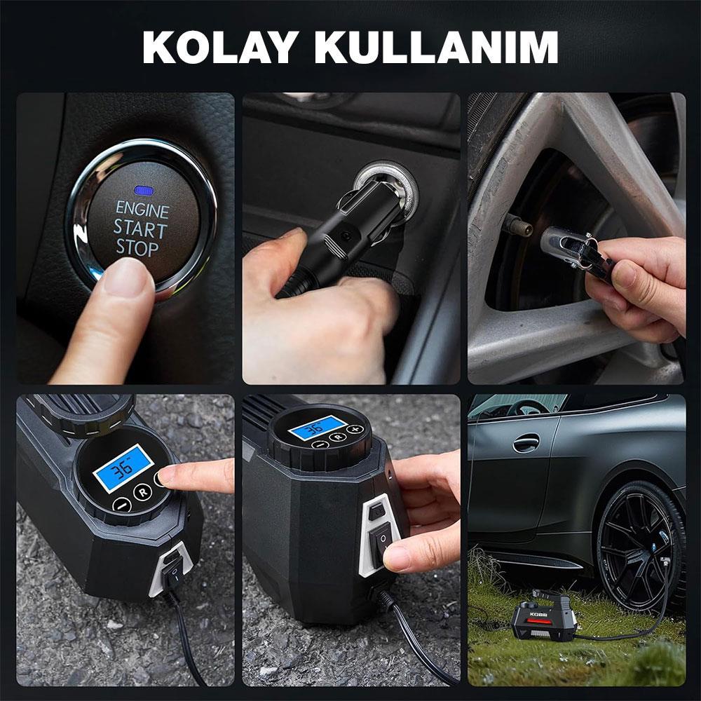 KOBB KB180 12Volt 150 PSI Ayarlanabilir Dijital Basınç Göstergeli Lastik Şişirme Pompası