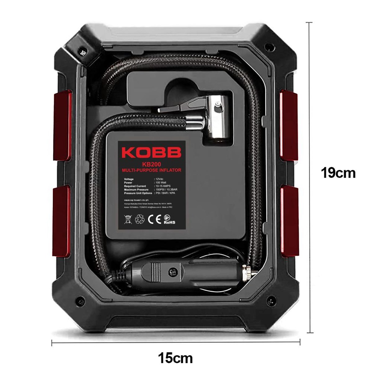 KOBB KB200 12Volt 150 PSI Ayarlanabilir Dijital Basınç Göstergeli Hava Lastik Şişirme Pompası
