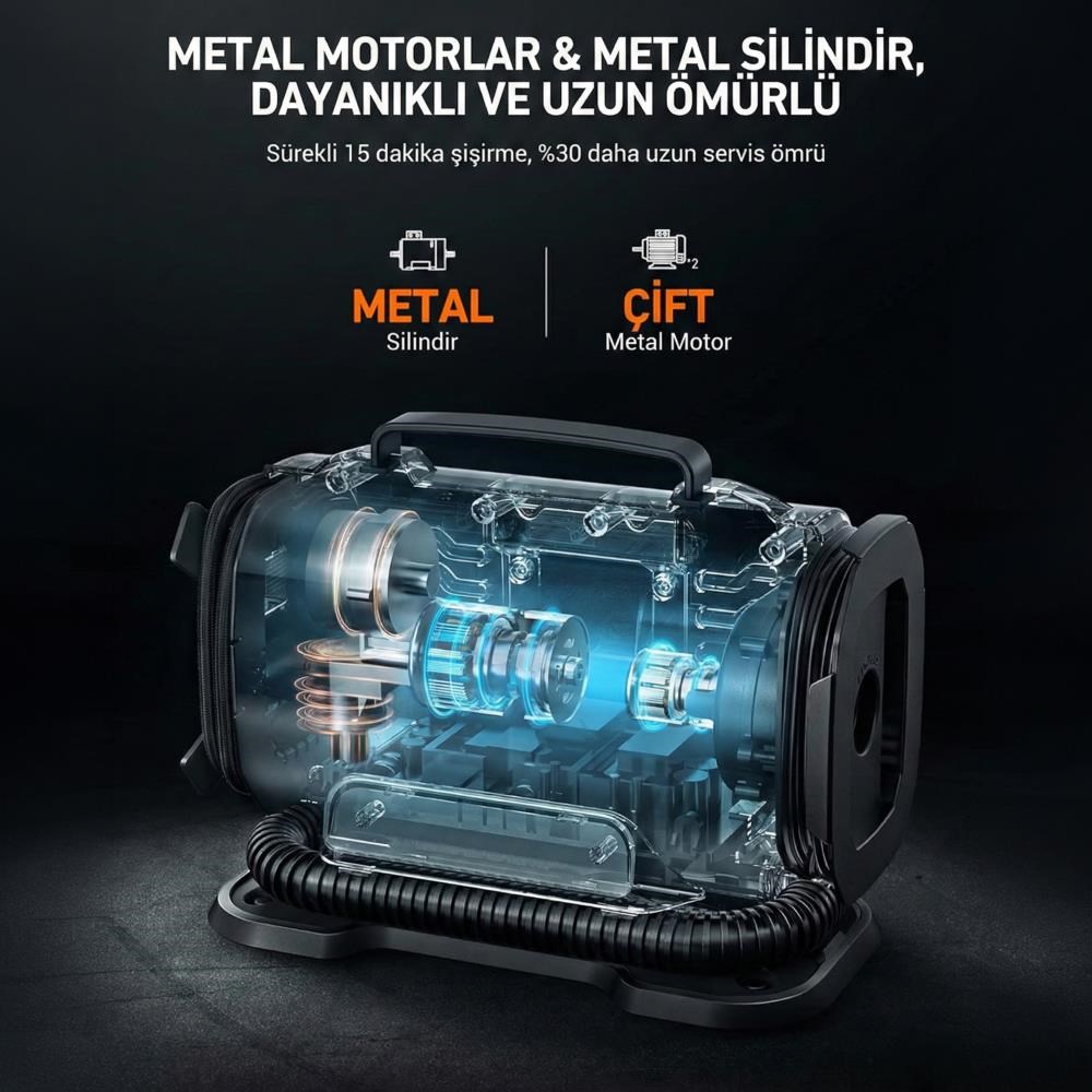 KOBB KB301 12Volt 220Volt 150 PSI Ayarlanabilir Dijital Basınç Göstergeli Lastik ve Yatak Şişirme Pompası