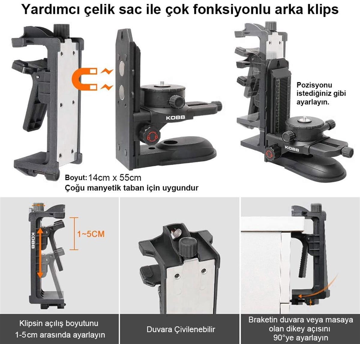 KOBB KBL10SET Mıknatıslı Hassas Ayarlanabilir Lazer Hizalama Aparatı + Mıknatıslı Lazer Hizalama Sabitleme Aparatı