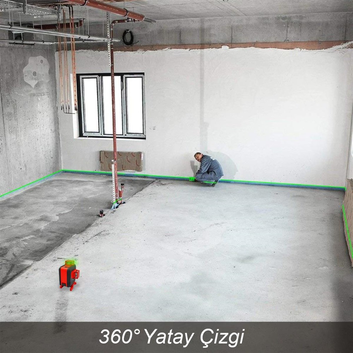 KOBB KBL35GTP Profesyonel Li-ion Şarjlı 4X360⁰ Otomatik Hizalamalı Yeşil Çapraz Çizgi Lazer Distomat + Uzaktan Kumanda + Tripod