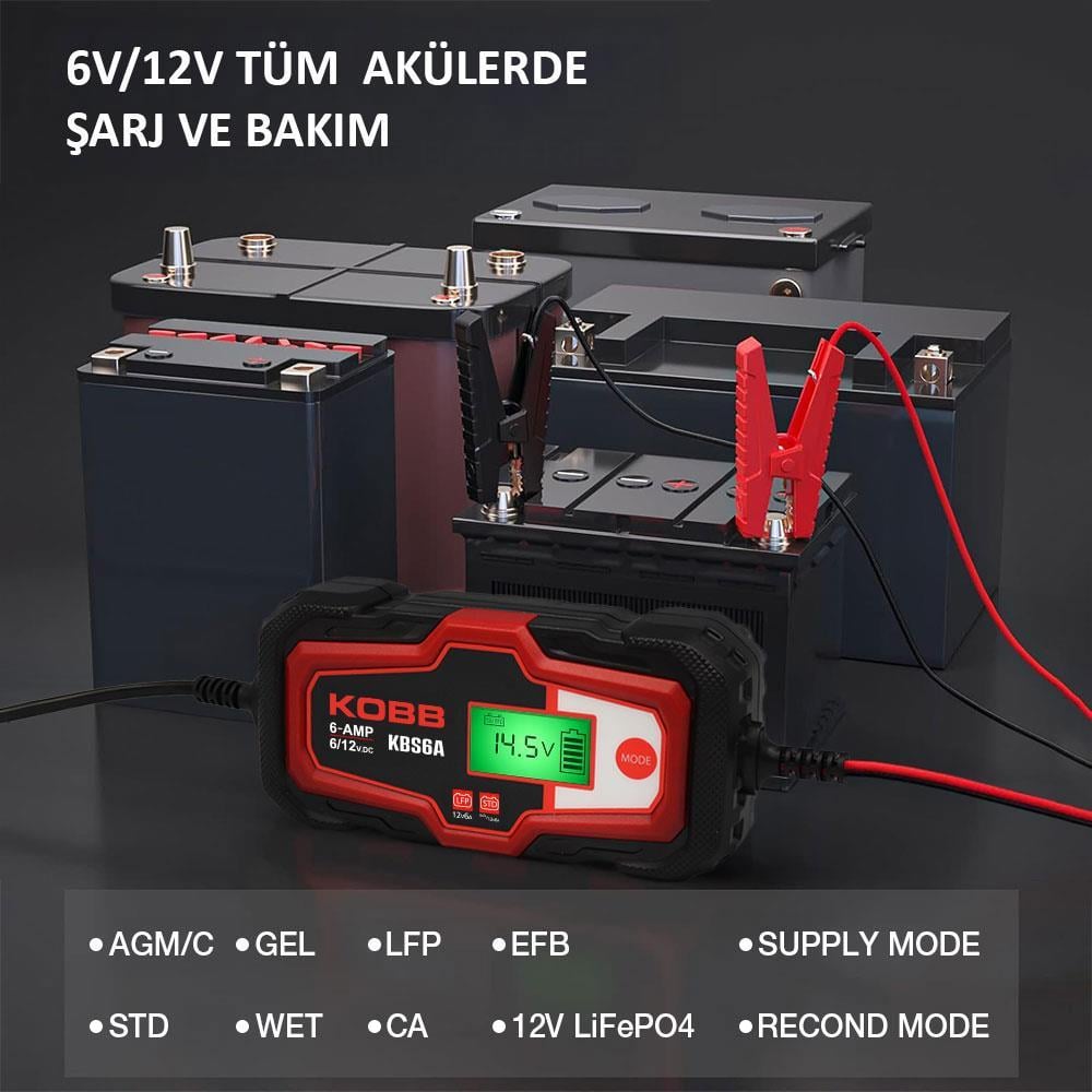 KOBB KBS6A 6/12V 150A Dijital Akü Şarj / Akü Bakım / Desülfatör ve Power Supply