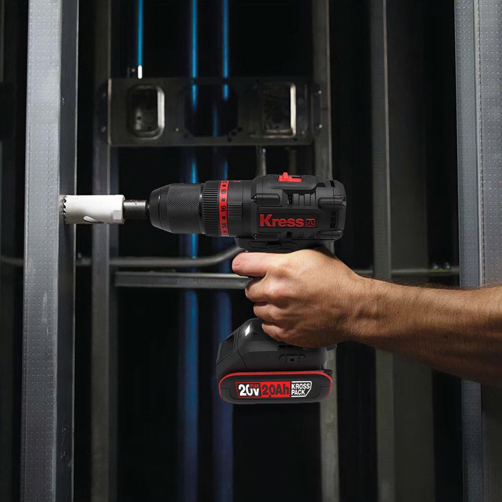 Kress KUC30.1 20Volt/2.0Ah Li-ion 60Nm Çift Akülü Kömürsüz Profesyonel Şarjlı Darbeli Matkap