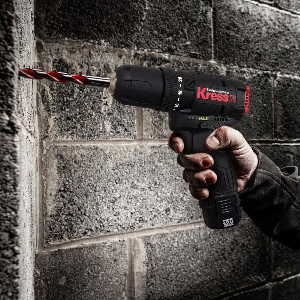 Kress KUG02 12Volt/2.0Ah. Li-ion Çift Akülü Kömürsüz Profesyonel Şarjlı Darbeli Matkap + Kömürsüz Darbeli Tornavida Kombo Set