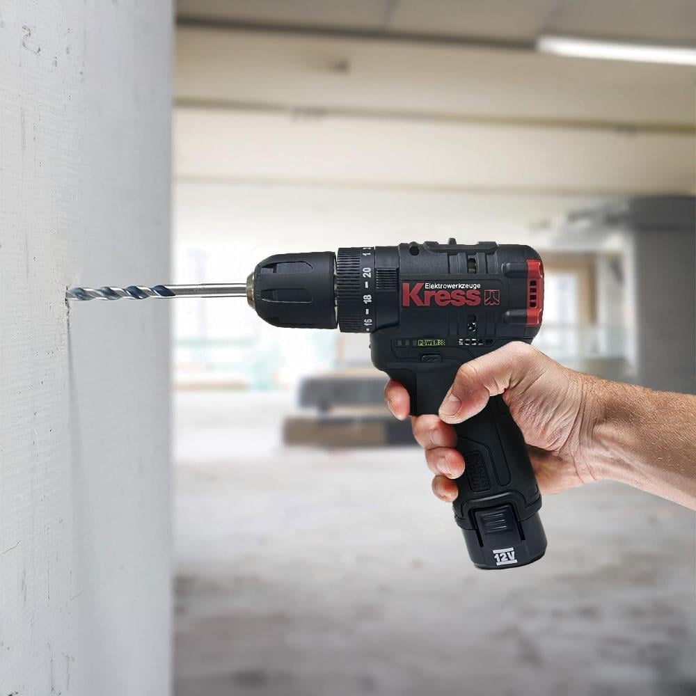 Kress KUG02 12Volt/2.0Ah. Li-ion Çift Akülü Kömürsüz Profesyonel Şarjlı Darbeli Matkap + Kömürsüz Darbeli Tornavida Kombo Set