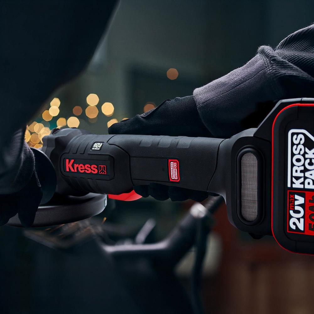 Kress KUH04.1 20Volt 5.0Ah. Li-ion Çift Akülü 125mm Kömürsüz Profesyonel Devir Ayarlı Alttan Tetikli Avuç Taşlama