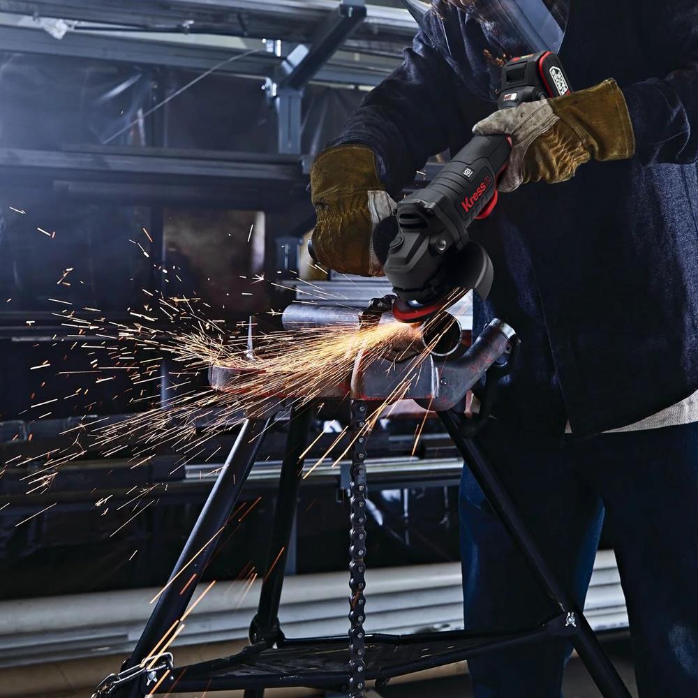 Kress KUH04.1 20Volt 5.0Ah. Li-ion Çift Akülü 125mm Kömürsüz Profesyonel Devir Ayarlı Alttan Tetikli Avuç Taşlama