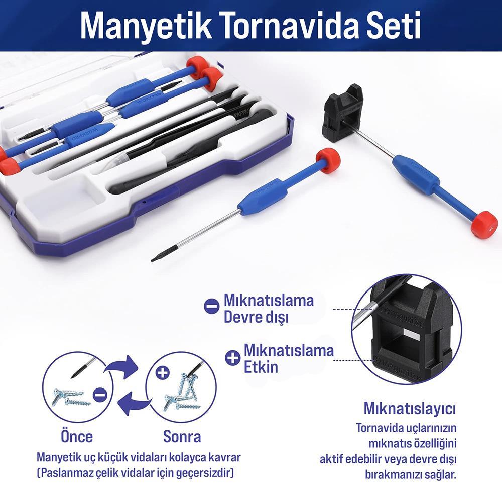 WORKPRO WP200531 12 Parça CR-V Elektronikçi Hassas Profesyonel Onarım Seti
