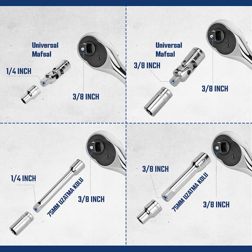 WORKPRO WP202524 1/4'’ 3/8’’ Metrik 75 Parça Cr-V Profesyonel Lokma Takımı
