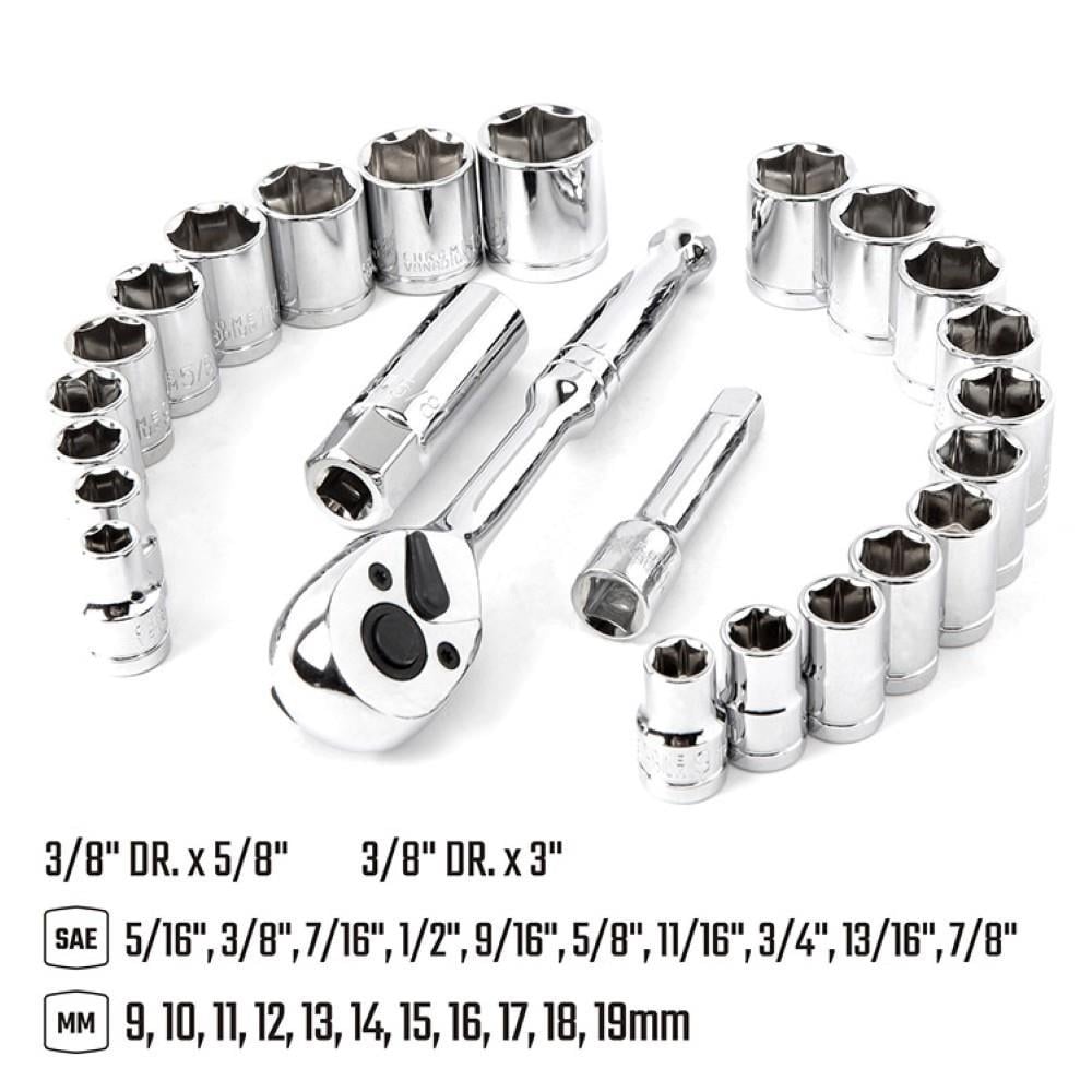 WORKPRO WP202541 3/8'’ CR-V 24 Parça Metrik/İnç Ağır Hizmet Lokma Takımı