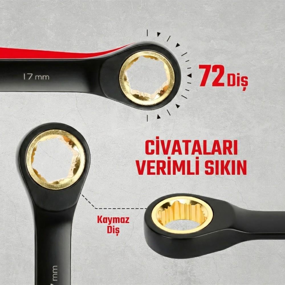 WORKPRO WP202602 8-19mm 9 Parça CR-V Profesyonel Cırcır Kombine Anahtar Takımı + Bez Taşıma Kılıfı