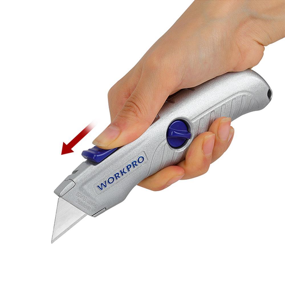 WORKPRO WP213007 Alüminyum Gövde Otomatik Geri Çekilebilir Rötuş Maket Bıçağı 