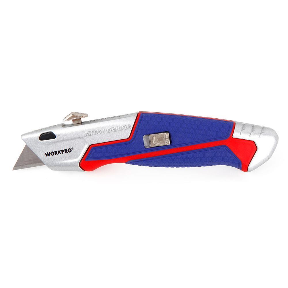WORKPRO WP213012 Ağır Hizmet Alüminyum Gövde Geri Çekilebilir Rötuş Maket Bıçağı + 4 Adet Yedek Bıçak