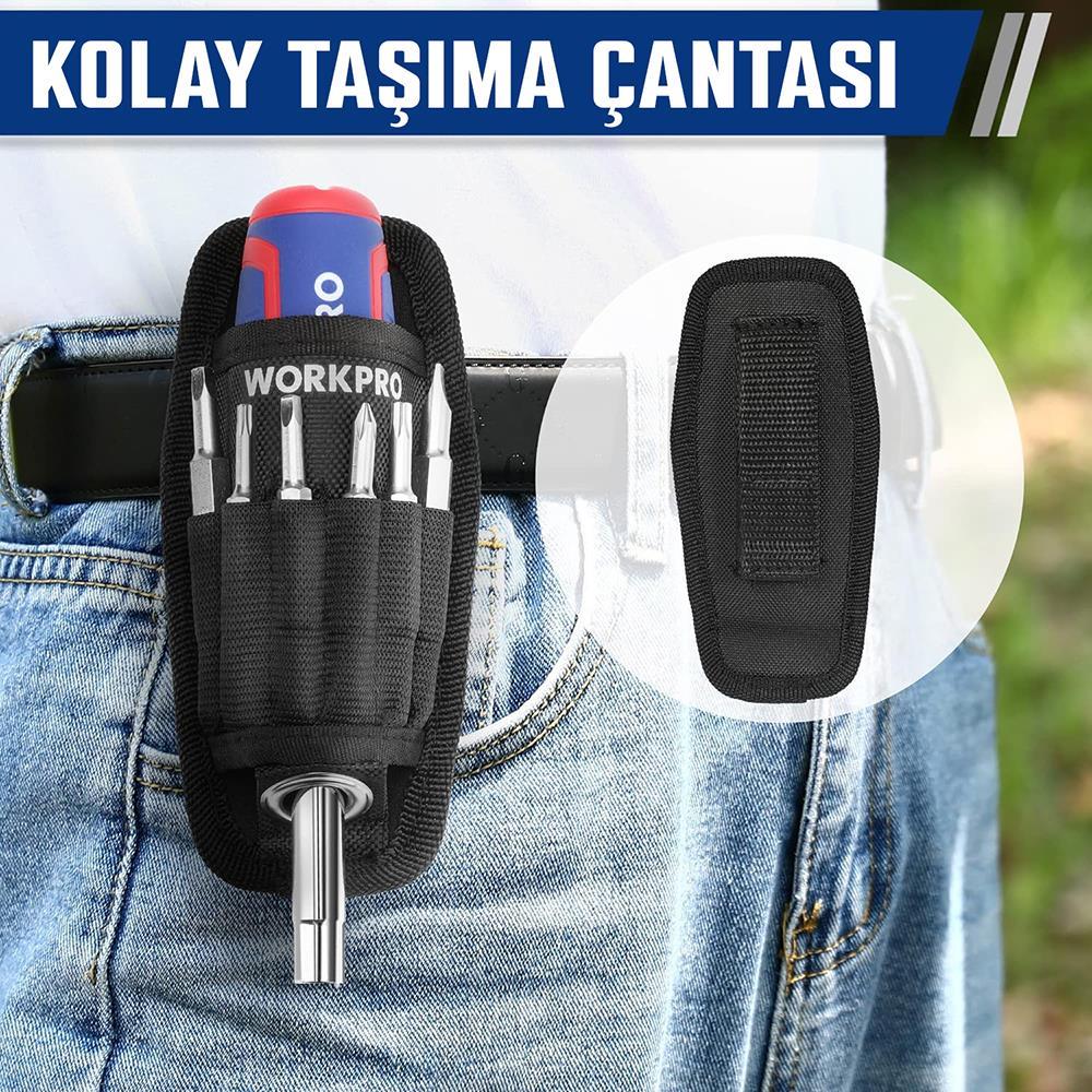 WORKPRO WP221306 15-IN-1 Çok Fonksiyonlu Değişken Uçlu Profesyonel Tornavida Seti + Bel Askı Kılıfı