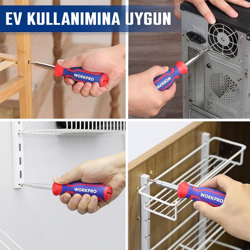 WORKPRO WP221306 15-IN-1 Çok Fonksiyonlu Değişken Uçlu Profesyonel Tornavida Seti + Bel Askı Kılıfı