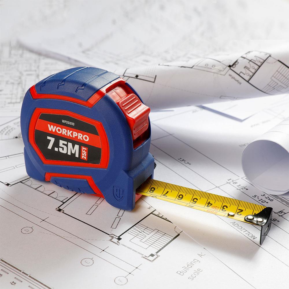 WORKPRO WP261010 7,5Mx25mm/25Ft. Naylon Kaplama Sarı Çelik Şerit Metre 
