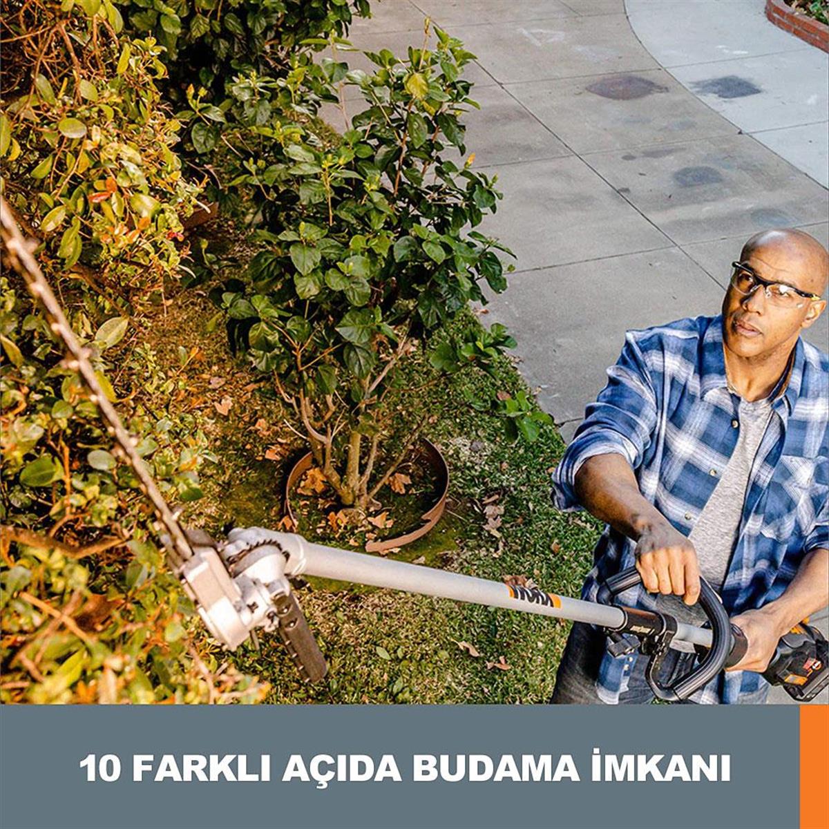 WORX WA0220 WG186E.1 ile Uyumlu 43CM Teleskobik Uzatmalı Açı Ayarlı Çit Budama Başlığı 