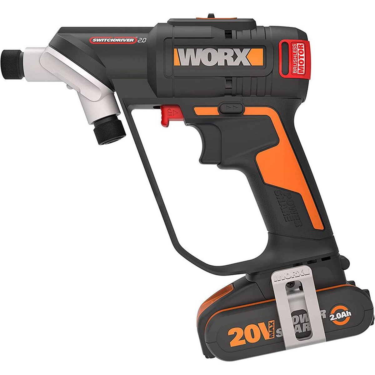 WORX WX177 20Volt/2.0Ah Li-ion Döner Kafa ve Çift Mandrenli Profesyonel Kömürsüz Şarjlı Matkap + 6 Parça Uç 