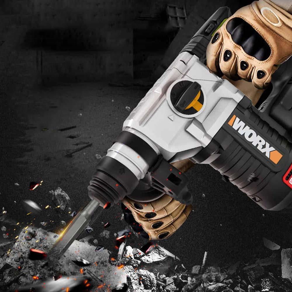 WORX WX380.9C 20Volt 2.0Ah. 2.2J Li-ion Tek Akülü Şarjlı Profesyonel SDS-Plus Pnömatik Kırıcı/Delici 
