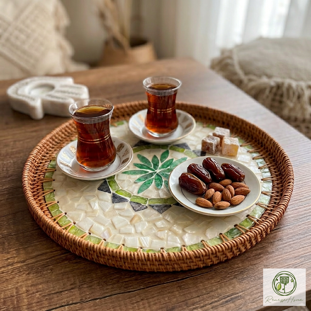 Arya El Yapımı Rattan Tepsi – Doğal Hasır Sunum Tepsisi, Bohem Dekoratif Servis Tepsisi
