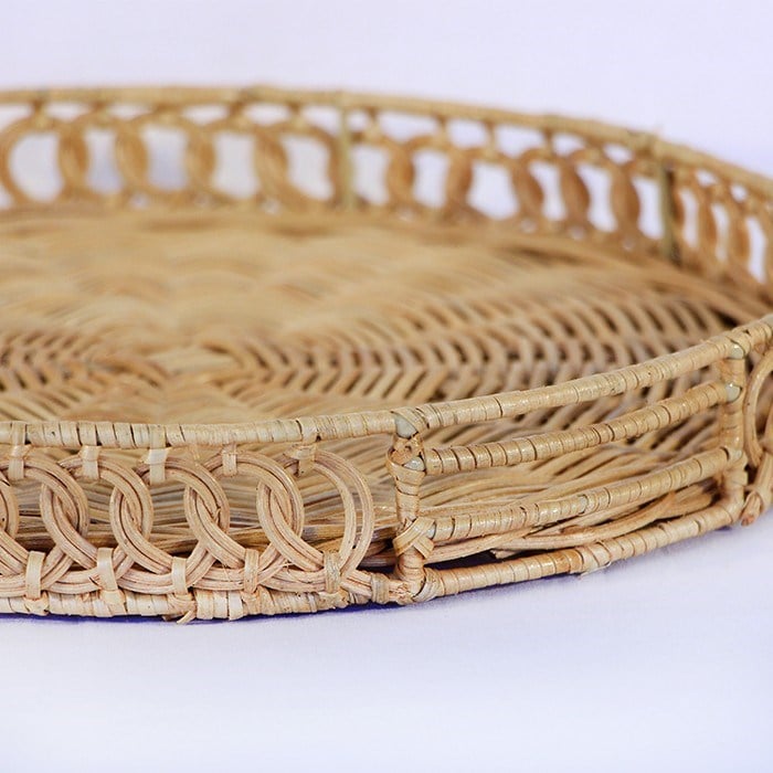 Asel El Yapımı Doğal Rattan Servis Tepsisi – Galvaniz Destekli Dekoratif Sunum ve Organizer Tepsi