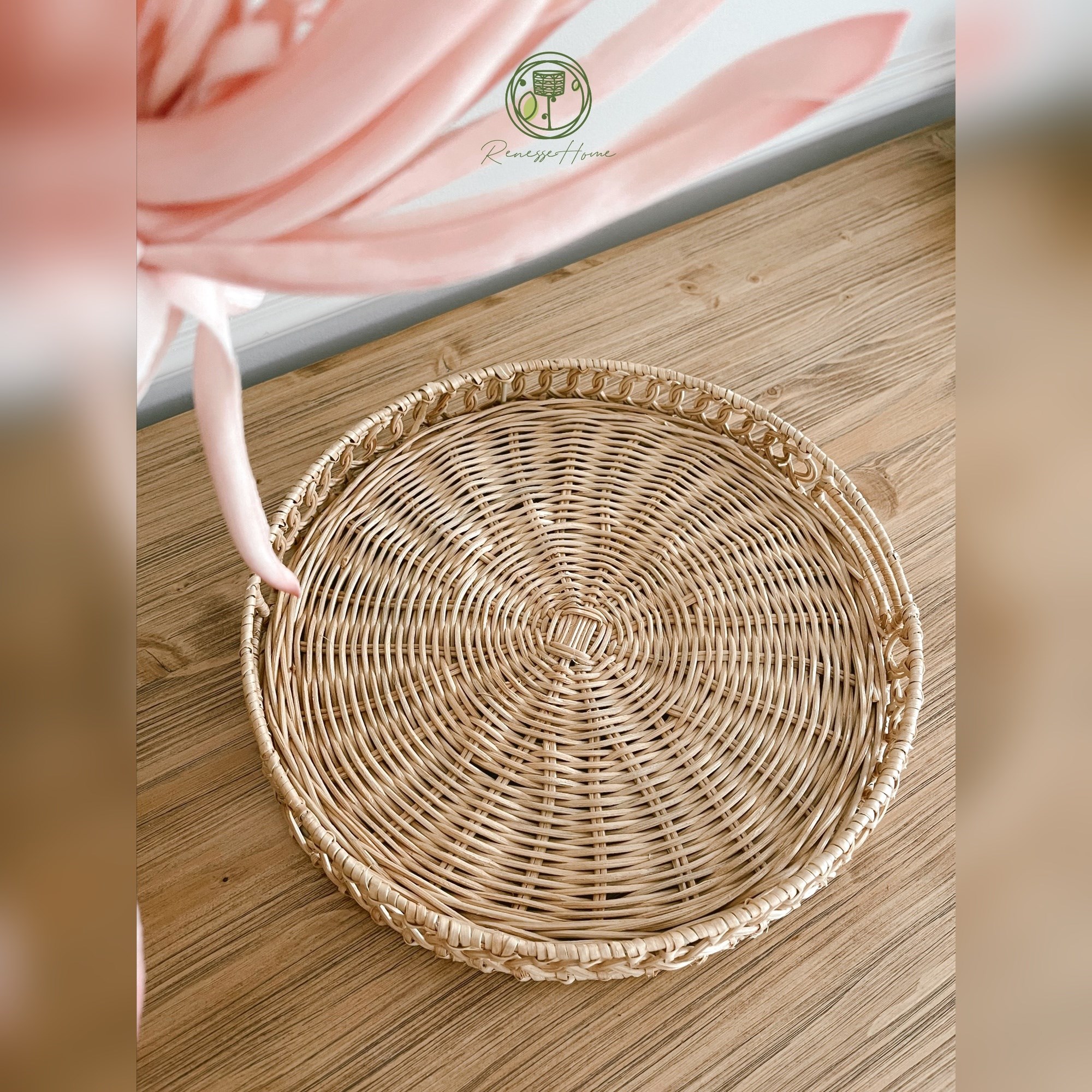 Asel El Yapımı Rattan Servis Tepsisi – Doğal Rattan Dekoratif Sunum ve Organizer Tepsi