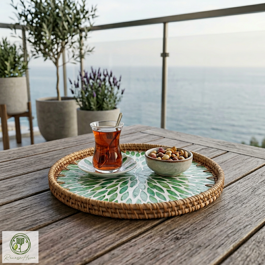 Asuan El Yapımı Rattan Tepsi – Doğal Hasır Sunum Tepsisi, Bohem Dekoratif Servis Tepsisi