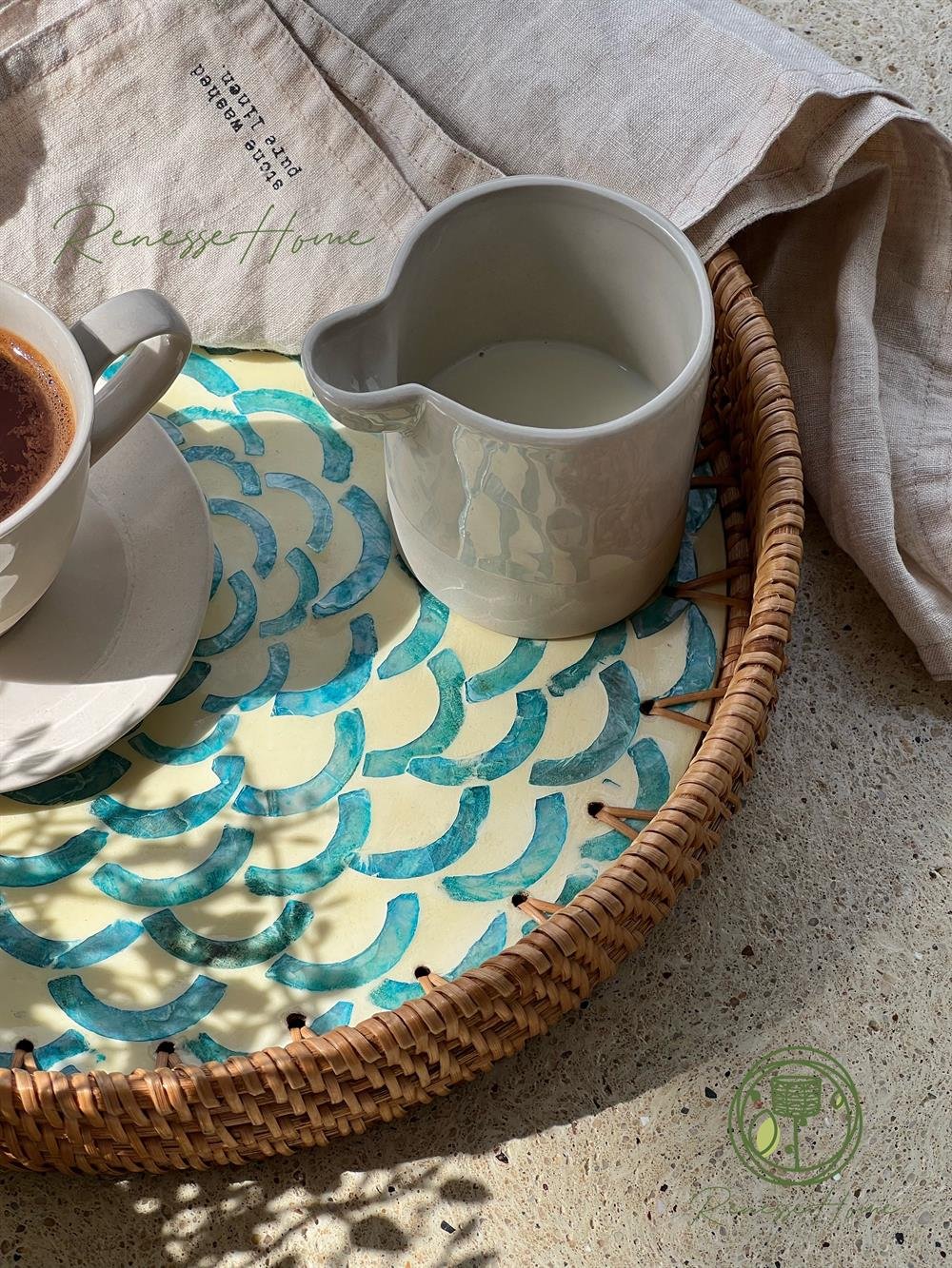 Esila El Yapımı Sedefli Rattan Tepsi