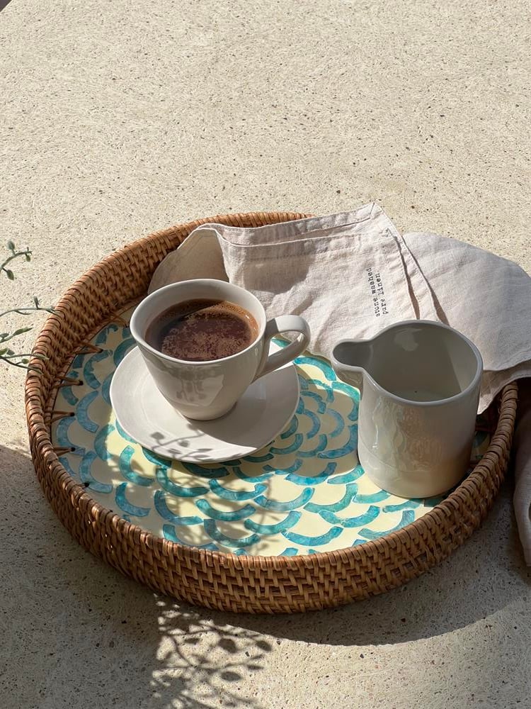 Esila El Yapımı Sedefli Rattan Tepsi