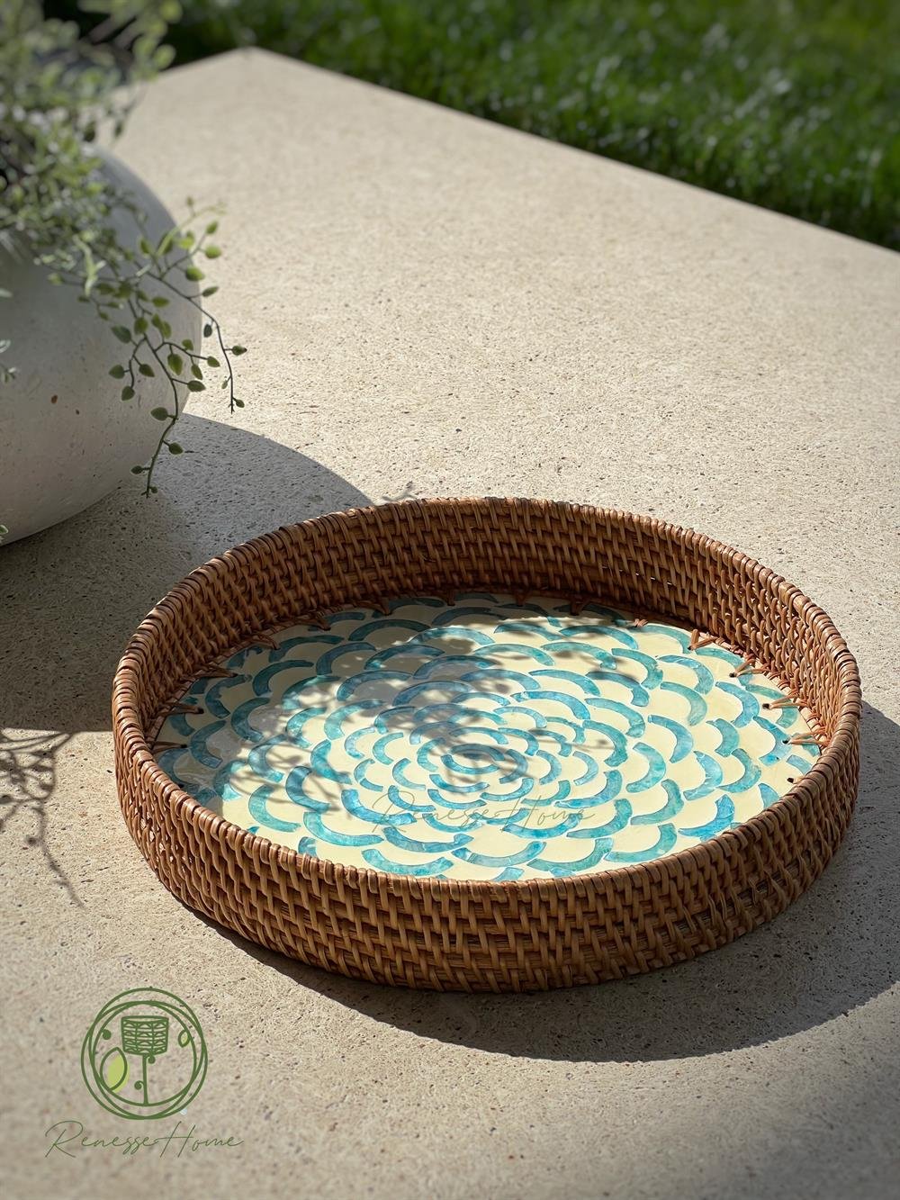 Esila El Yapımı Sedefli Rattan Tepsi