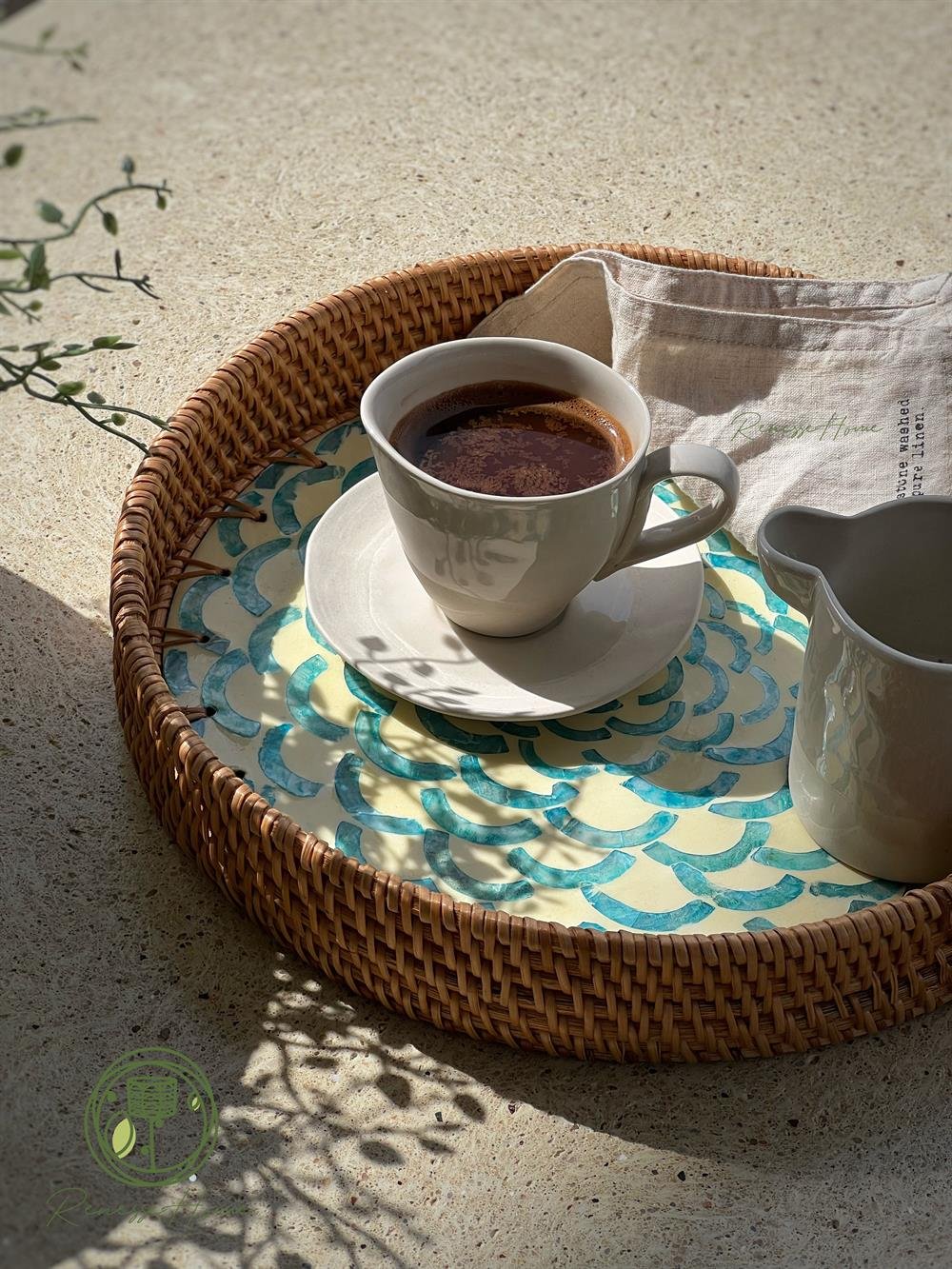 Esila El Yapımı Sedefli Rattan Tepsi
