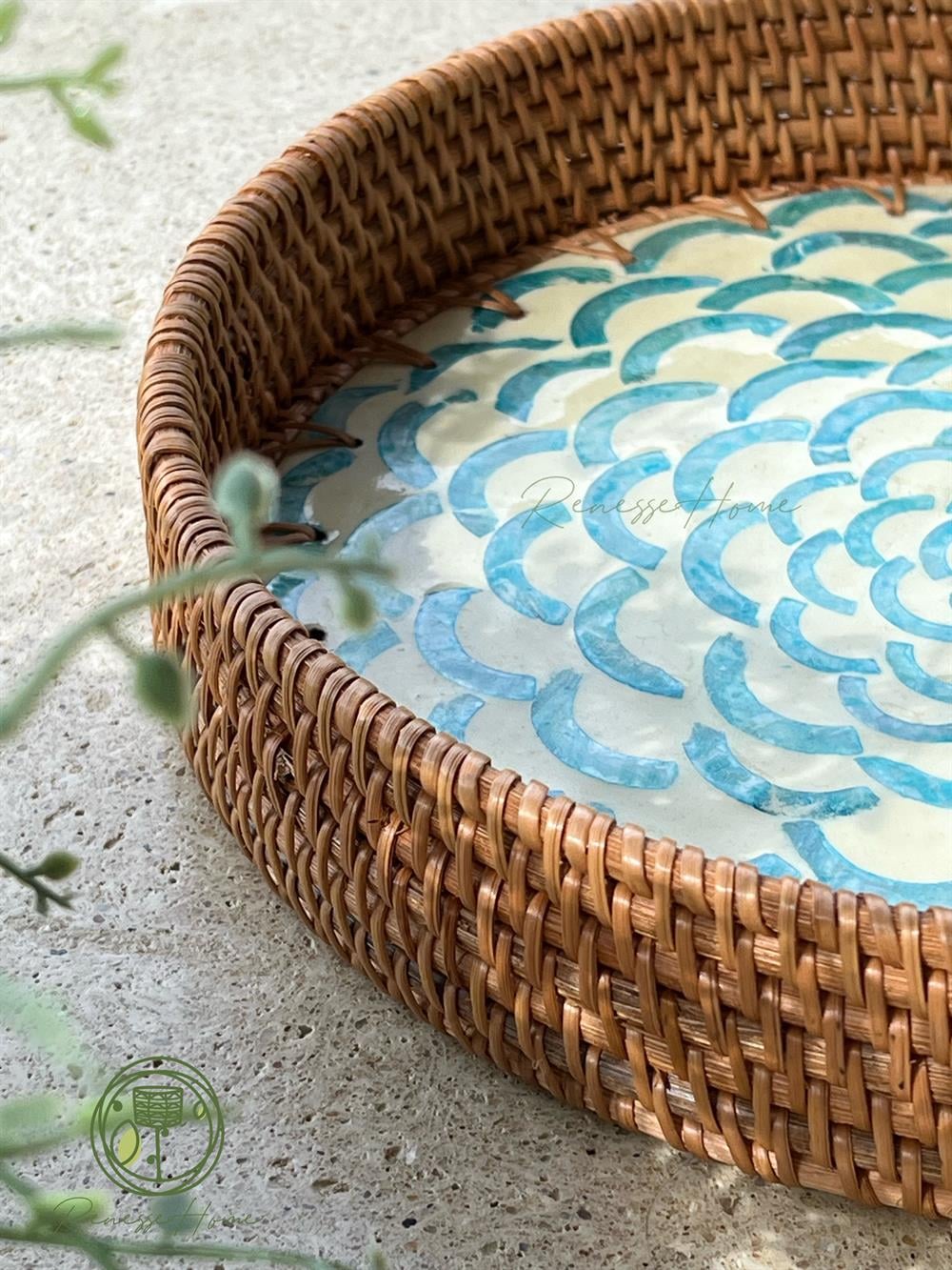 Esila El Yapımı Sedefli Rattan Tepsi