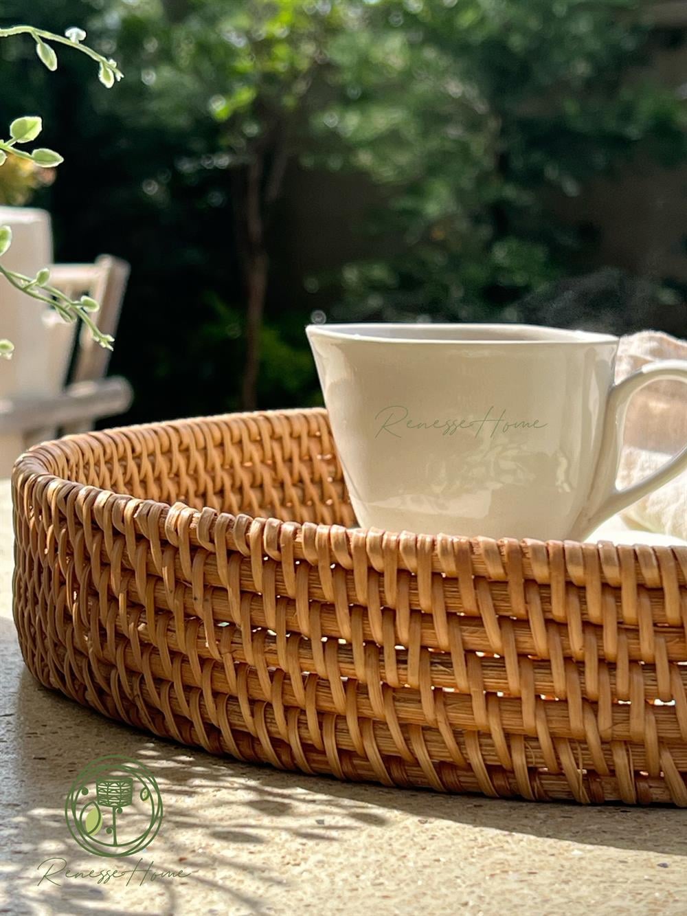 Esila El Yapımı Sedefli Rattan Tepsi