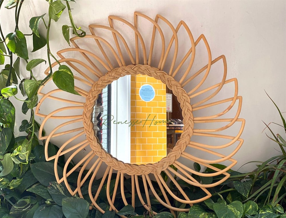 Gambiya El Yapımı Rattan Duvar Aynası