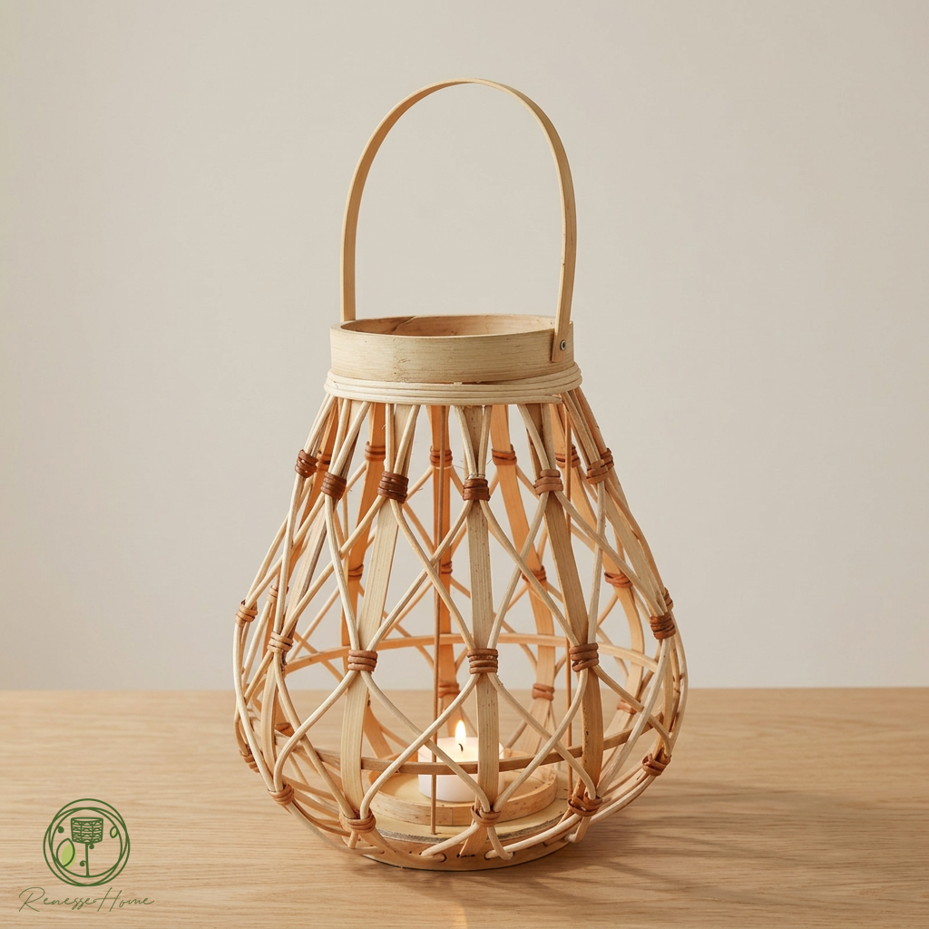 Lunsar El Yapımı Doğal Rattan Mumluk – Bohem Dekoratif Fener ve Mumluk