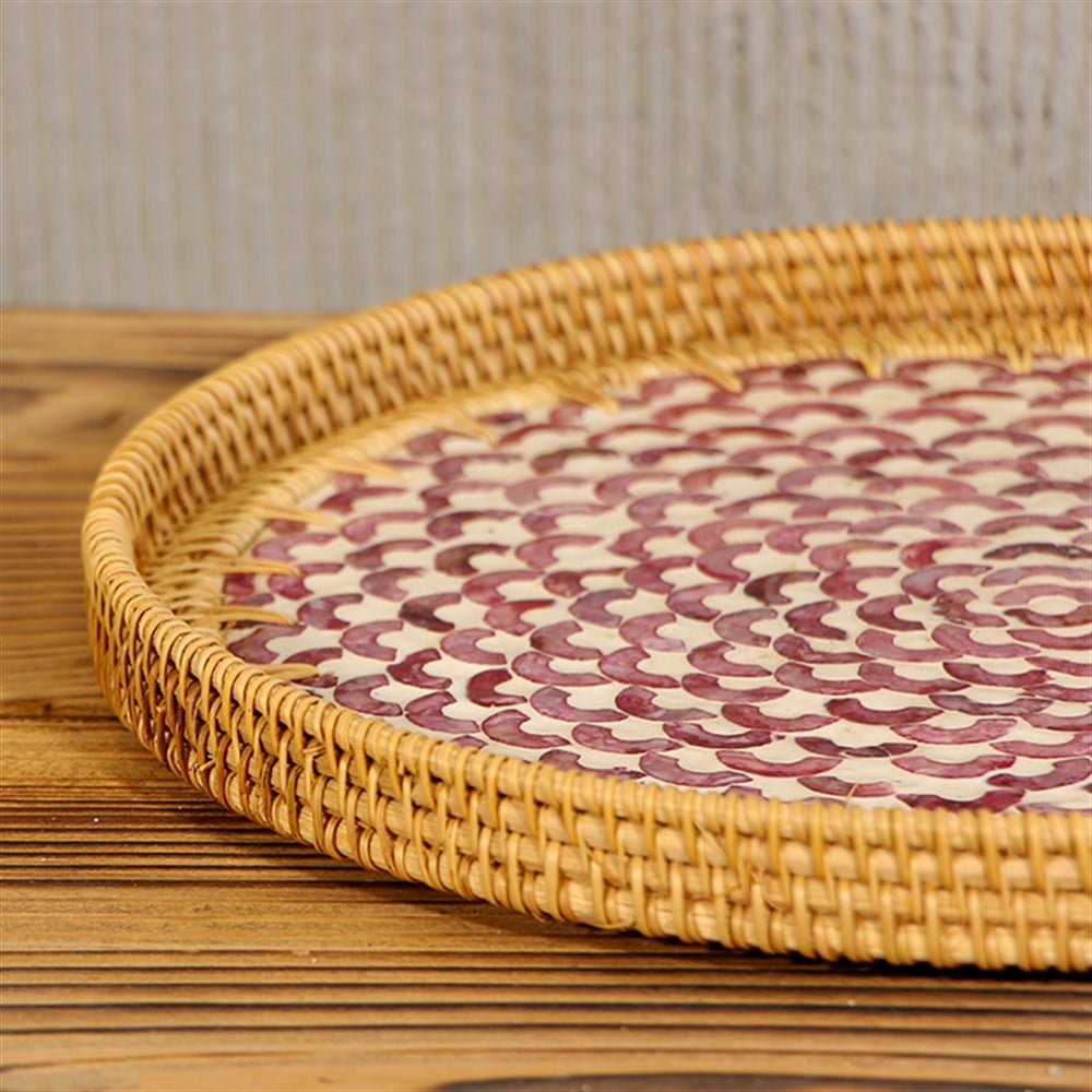 Minel Sedefli Rattan Tepsi