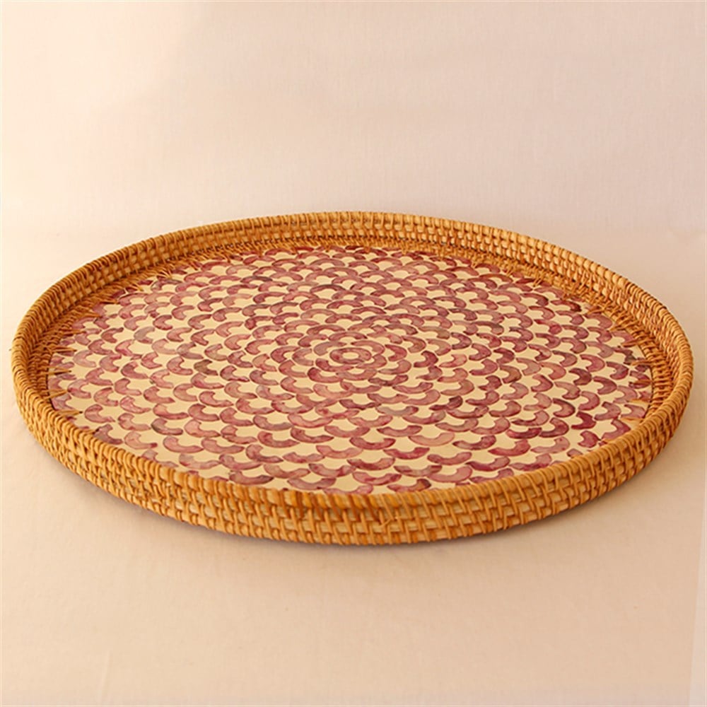 Minel Sedefli Rattan Tepsi