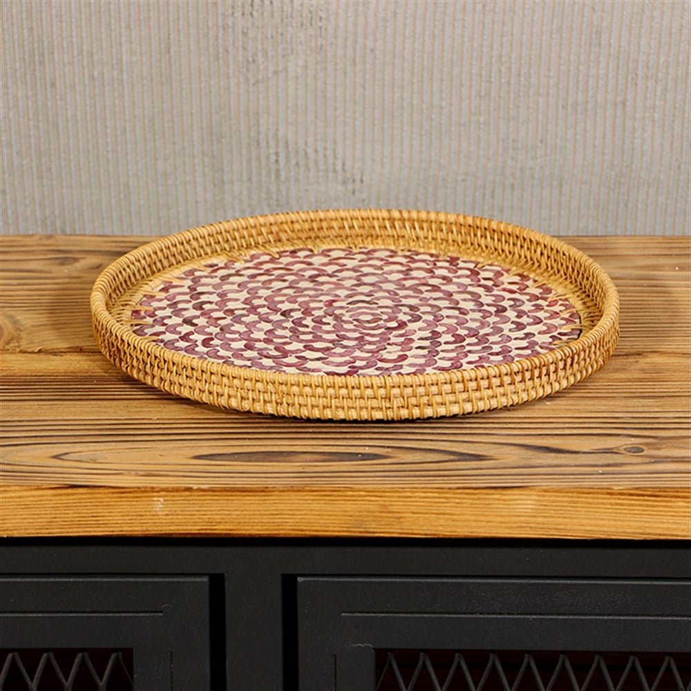Minel Sedefli Rattan Tepsi
